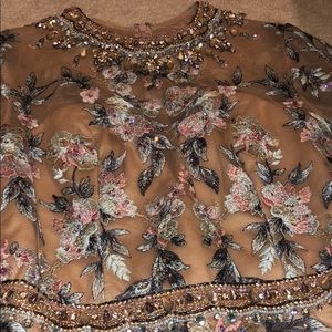 Mac Duggal Long-Sleeve Floral Lace Jewel-Neck Gown with bustle,